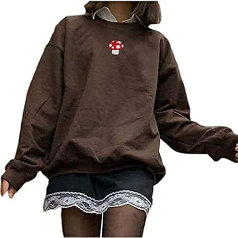 YCYU Graphic Oversized Sweatshirts for Teens Women Long Sleeve Crewneck Pullover Tops Y2K Aesthetic Sweatshirts Vintage (A-Brown, S) Cover
