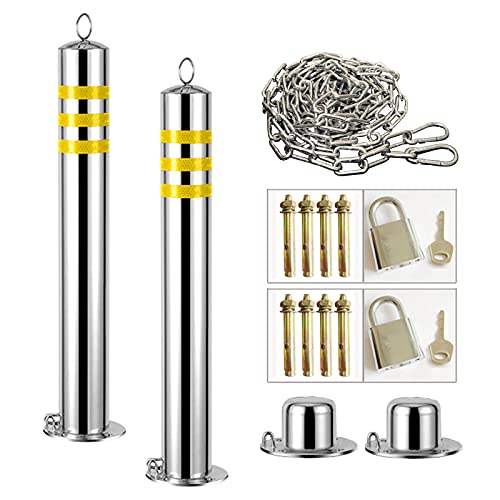 Poteaux de sécurité de barrière de stationnement pour allées Amovibles, chaîne d'avertissement de 5 m, Poteau de borne Amovible en Acier Inoxydable pour Usage Commercial ou privé (76 × 800 mm)