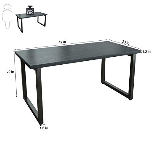 Patavinity Real Wood Computer Desk, 47in Rustic Wood and Metal Writing Desk, Sturdy PC Study Table for Home Office (47\'\' W x 23\'\' D x 29\'\' H, Pine Wood Desktop with Water-Proof PVC Cover, Black) - Thumbnail 5