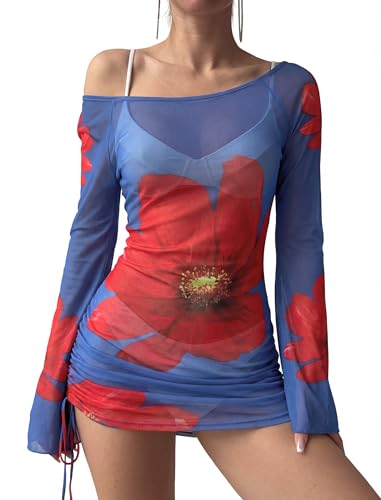 Image of ZAFUL Womens Swimsuit Cover Up Dress Off Shoulder Hollow Coverup Bathing Suit Mesh Swim Beach Dress
