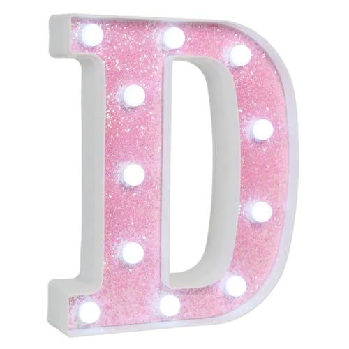 Image of Pink Glitter Marquee Light Up Letters, Battery Operated LED Letter Lights Signs for Pink Birthday Party Table Decorations, Wall Decor for Girls Bedroom, Initial Letter D with Cool White Lights