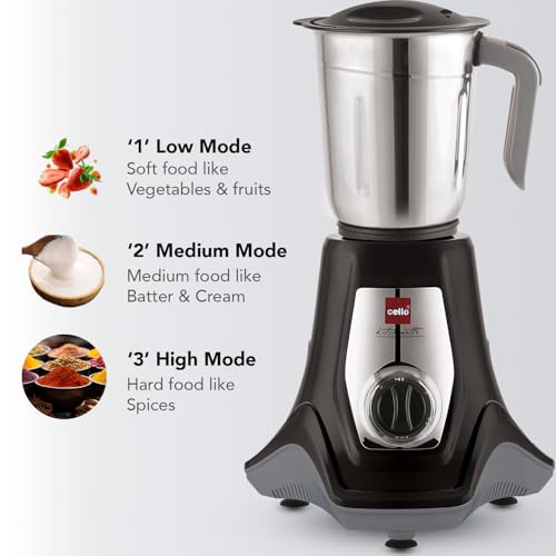 Cello Hercules Mixer Grinder 750W, Black- 2 Year Warranty (Wet Jar with Lid- 1.2 L; Dry Jar with Lid- 1L; Chutney Jar with Lid- 500ml; Juicer Jar Capacity- 1500ml; Spatula) - Image 7