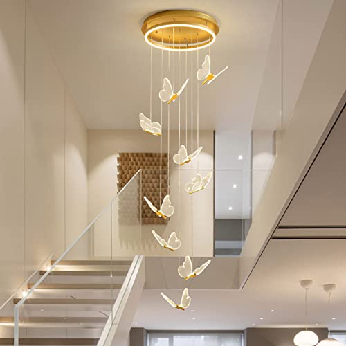 FGHSD Duplex Villa Salon Lustre Creative LED Papillon Lampe Restaurant Bar Lustre Nordic Escalier Lustre (Couleur: 9 Têtes) (9 Têtes) Cover