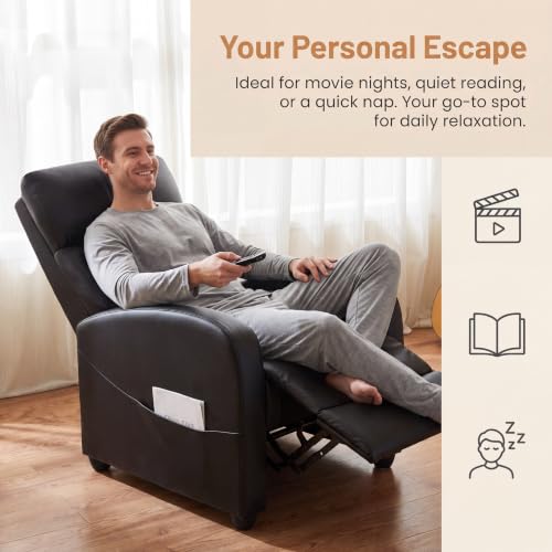 Image of Manual Recliner Chair, Oversized Lazy Boy Reclining Sofa with Adjustable Backrest & Extended Footrest, Ergonomic Single Recliner Couch for Home Theater Seating, Living Room, Bedroom, Black