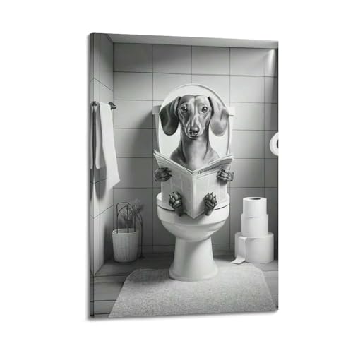 Poster teckel noir et blanc toilettes : déco murale moderne