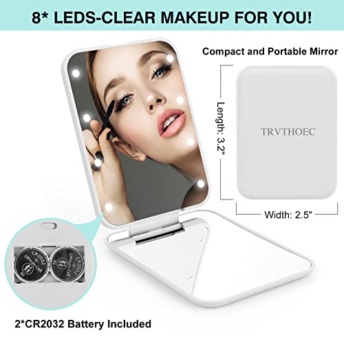 8 Led Visor Vanity Mirror Portable Pocket Mirror 2X Magnify Purse Mirror Lighted Comestic Mirror Mini Tail Comb Travel Makeup Mirror Shaving Power Battery Included Mirror Folded Beauty Mirror Gift #TOP2