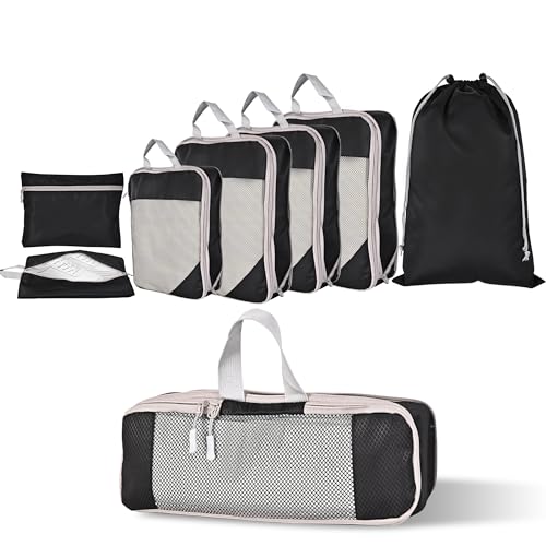 MEUVO 8 Set Compression Packing Cubes for Suitcases, Expanda