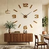 FLEXISTYLE Wanduhr groß Eiche modern ohne Tickgeräusche Holz Eiche XXL Wanduhren DIY Küchenuhr Badezimmer Uhr Wand große wall Clock Design selbstklebend 100-130 cm