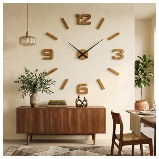 3D Wanduhren DIY Holz Eiche große Wanduhr 100-130CM 3D Wanduhr Modern Design EKO Wanduhren Wandtattoo Dekoration Uhren für Büro Wohnzimmer Schlafzimmer Dekoartikel Quarzuhr (Schwarze Zeiger, Holz)