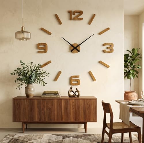 FLEXISTYLE Orologio da parete 3D fai da te in legno di quercia grande, 100 – 130 cm, orologio da parete 3D, design moderno EKO orologio da parete decorazione per ufficio, soggiorno, camera da letto