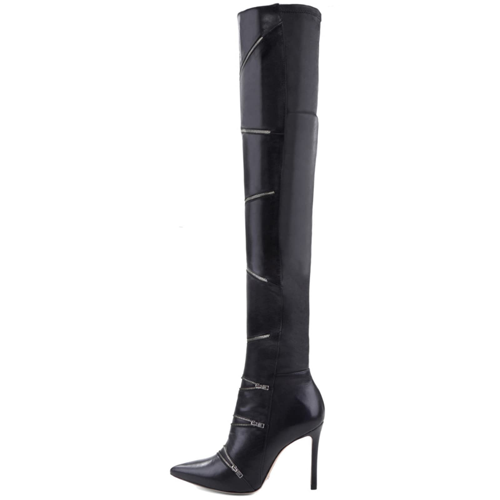Unisex Herren Damenmode Reißverschluss Design Spitz Oberschenkel High Overknee Stiefel Fetisch High Heel Stiletto Stiefel Schuhe Größe 34-46