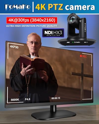 Image of FoMaKo 4K 20X PTZ Camera HDMI with NDI and AI Auto-Tracking PTZ Camera,for Church Worship Education Conference Events,NDI 6 & NDI HX3 Certified(K20UHx2+KC608 Pro) BK20UH2