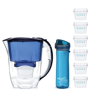 Aqua Optima Optima Oria Drinkfles, blauw, met 6 maanden filterpatronen, 2,8 liter inhoud, smalle koelkast, met 5-traps…