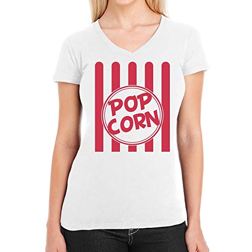 Karneval & Fasching - Popcorn Kostüm Retro Damen T-Shirt V-Ausschnitt X-Large Weiß Cover