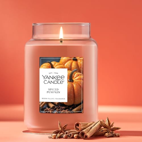 Image of Yankee Candle Spiced Pumpkin, Fall Scented Candle, 22oz Large Jar with up to 150 Hour Burn Time, Giftable (Pack of 4)