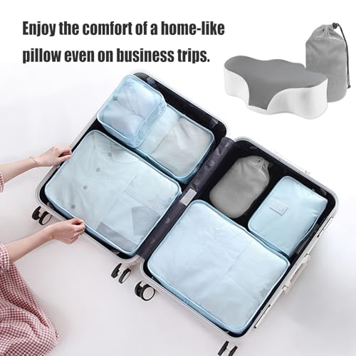 Image of Bespilow Travel Cervical Pillow for Bed Sleeping, Small Memory Foam Neck Pillow with Cooling Washable Cover, Compact Ergonomic Neck Support Pillows for Car Camping, RV, Road Trip & Passenger Seat