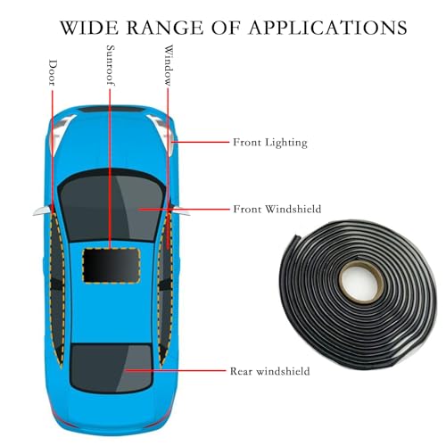 NIYATA 1 Stück Butylband, Butylrundschnur,Butylband Schwarz Klebeband,Butylschnur Gummi Luftdichtes Wasserdichtes Dichtungsban für Auto-Lkw-Scheinwerfer Fenster Tür Windschutzscheibe,8 mm x 4m