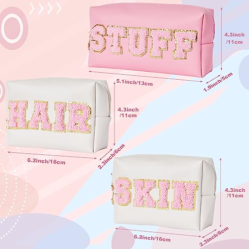 Burskit Stuff Bag Extra Large Preppy Patch Travel Varsity Letter Makeup Bags For Teen Girls Bulk Pu Leather Waterproof Portable Cosmetic Pouch For Purse Toiletry Zipper Organizer For Women #TOP1