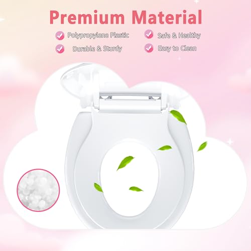 Image of Aunsffer Toddler Toilet Seat with Potty Training Seat Round 16.5inch, 2 in 1 Toilet Seat for Family Built-in Baby Seat Removable, Soft Close + Easy Clean, PP Safe Material, White