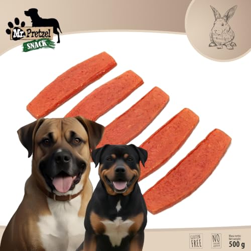Mr. Pretzel – Premium-Kaninchenstreifen für Hunde – 500g – 90 % Fleischanteil – Gesunder Kausnack – Hypoallergen – Ohne Zusatzstoffe – Ideal für Training & Belohnung