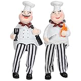 Kichvoe 2Pcs Chef Kitchen Decor Figurines - Kitchen Gnomes Figurines Shelf Sitters| Decorative Resin Statue with Dangling Legs | Shelf Chef for Countertop, Cupboard, Windowsill (5.9' Tall)