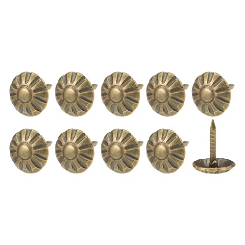 METALLIXITY Tapisserie Clou Pointes (8x10x1.7mm) 50pcs, Fer Fleur Motif Pouce Pousser Épingles - pour Maison Construction, Maison Cuisine Meubles, Bronze Tone