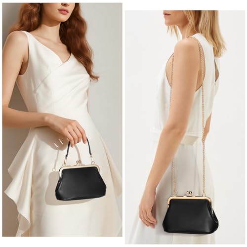 Image of Mini Women's Kiss Lock Crossbody Bag PU Small Top Hand Handbags Kiss Clasp Crossbody Purses Evening Clutch