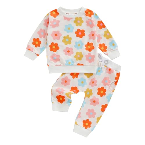Image of fhutpw Newborn Infant Baby Girl Clothes Floral Printed Sweatshirt Pants Set 3 6 9 12 18 24 Months Fall Winter Outfits