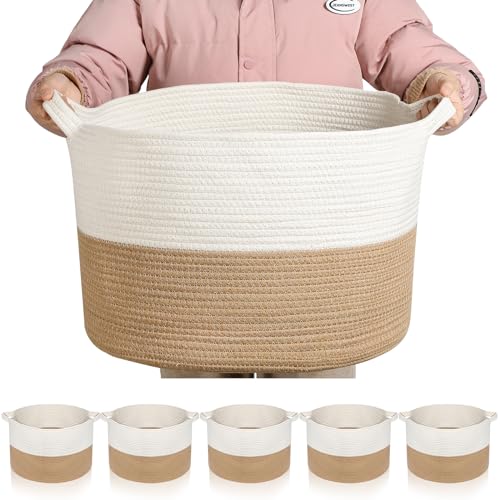 Sawysine 6 Pcs Cotton Rope Woven Basket for Storage Baskets for Organizing Storage Baskets Rope Basket with Handles for Cloth Blanket Toys Living Room Bathroom Laundry(Classic)
