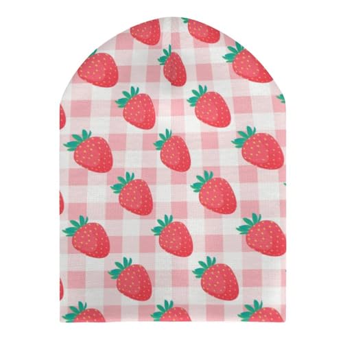 Plaid Strawberry Kids Beanie Hat for for Girls Boys Children Cap Winter Knitted Chemo Cancer Headwear Accessories Gifts Decoration3