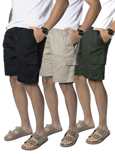 Kit 3 Bermuda Cargo Masculina Curta Streetwear casual Short Sarja Bolsos Laterais (BR, Alfa, GG, Regular, Regular, PRETO-BEGE-VERDE)