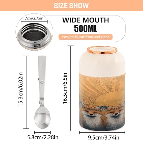 Tarro aislado para comida caliente Boho Fox, recipiente de almuerzo de 500ml 4