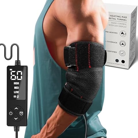 CREATRILL Elbow Heating Pad for Tendonitis and Tennis Elbow, Flexible Arm Heating Pad Sleeve，Tennis Elbow Heated Brace with Moist Heat Option Cover