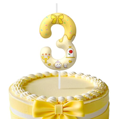 Image of Yellow Cartoon Birthday Candles, Number 3 Candle Yellow Themed Birthday Party Supplies, 2.4 inch Birthday Candles for Cake Topper Party Decorations, Birthday Decorations for Boys Girls (Number 3)