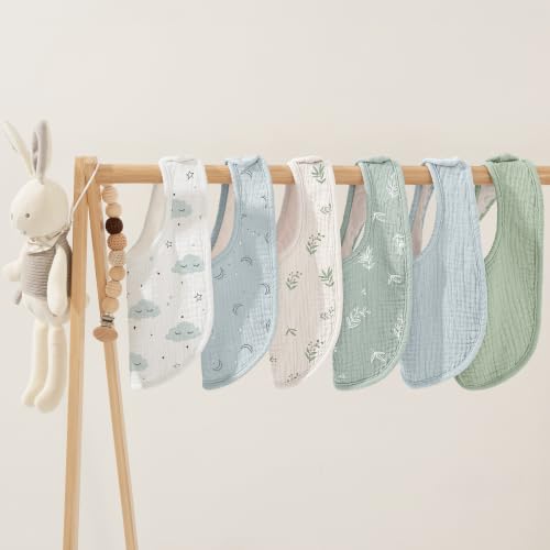Image of Susurration Muslin Baby Drool Bibs 6Pack Soft Square Adjustable Baby Bandana Bibs for Unisex Girls & Boys
