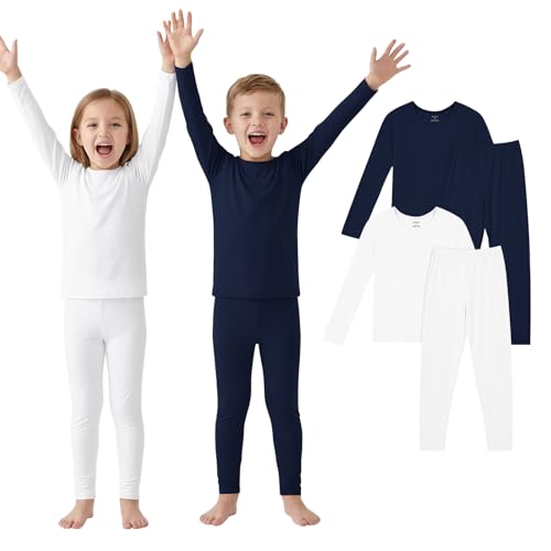 PurComfy SuperSoft Toddler Pajama Set, 4-Piece Bamboo Viscose Snug-Fit Sleepwear for Boys Girls, Long Sleeve Toddler Clothes Midnight & Cream 5T