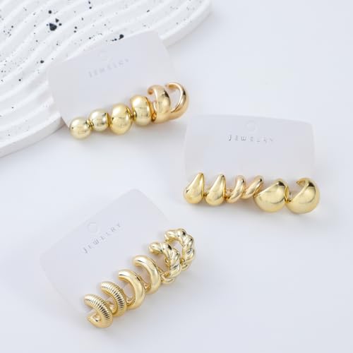 9 Pairs Chunky Gold Earrings Set for Women Trendy Lightweight Gold Plated Hoop Earrings Hypoallergenic Jewelry2