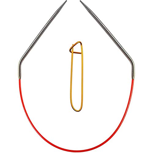 Image of ChiaoGoo Knit Red 12 inch (30cm) Circular Knitting Needles US Size 1 (2.25mm) Stainless Steel 6012-1 with Stitch Holder