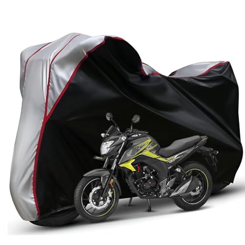 Image of Waterproof Bike Body Cover Compatible with Honda Unicorn Dustproof Scratchproof - Motorcycle Cover for Two Wheeler, Outdoor Full Cover with UV, Duty, Rain Protection (Black Top Silver) R1
