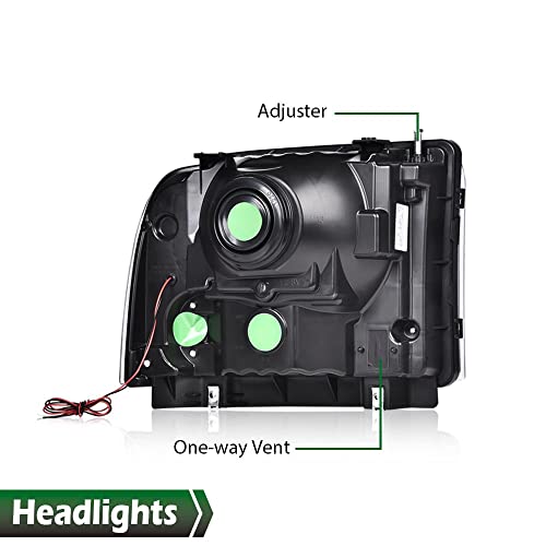 Image of GRAND ORANGE LED DRL Headlights Assembly, Compatible with 2005 2006 2007 Ford F250 F350 F450 F550 Super Duty bumper Headlamp, Amber Corner Headlight(Smoky lens Black Housing Clear Reflector)