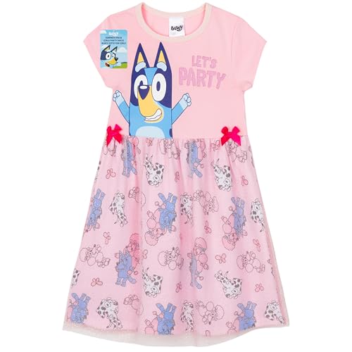 Bluey Girls Dresses for Kids Cute Toddler Dress with Tulle Mesh Short Sleeved for Party Summer or as a Birthday Outfit
