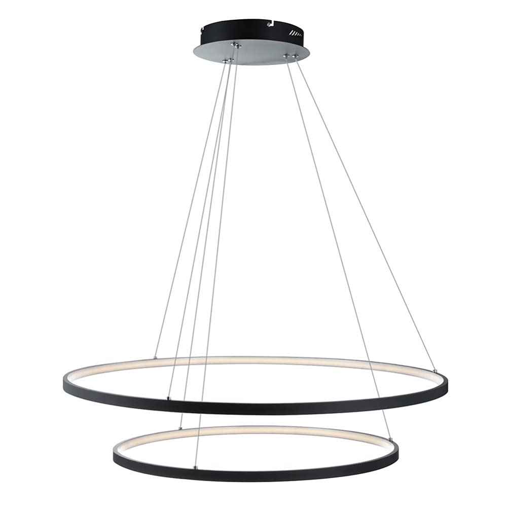 Ring Circle LED Pendant Light, Modern Metal Acrylic Chandelier Height Adjustable Hanging Lamp For Living Room, Bedroom, Dining Table,Black+Neutral Light-40＋60cm 63W