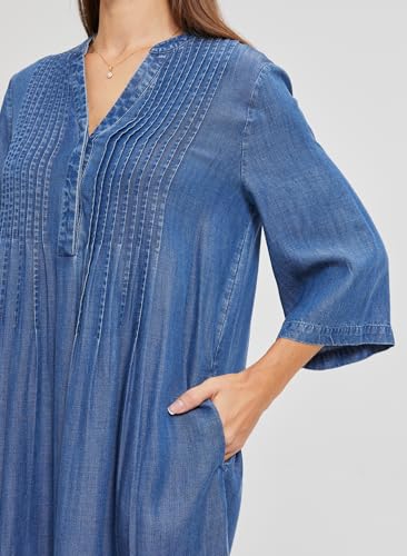 Image of KYAL Women's Denim Short Summer Dress V-Neck Mid-Sleeve Shift Casual Relaxed Beach Party Flowy Dress