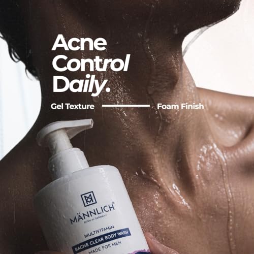 Image of Mannlich 2% Salicylic Acid Body Acne Wash for Men (300 ml) Pack of 3 - Bacne Clear Body Wash Men Shower Gel - 3% Niacinamide Prevents Body Acne, Exfoliates & Nourishes Skin - Suitable for All Skin Types - Paraben & SLS Free