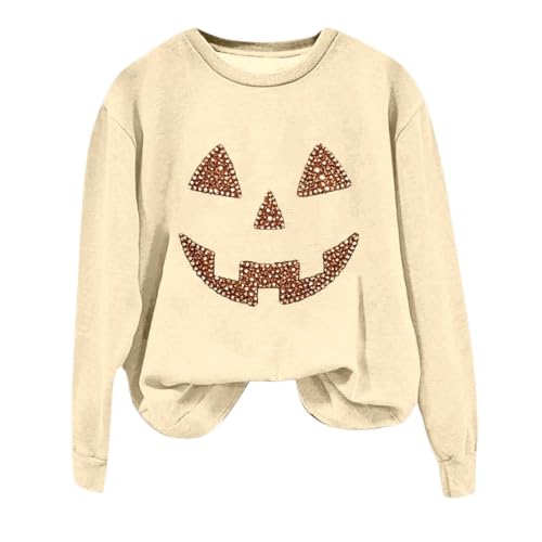 Halloween Womens Sweatshirt Funny Rhinestone Pumpkin Face Sweatshirts Crew Neck Long Sleeve Spooky Season Pullover - image 4