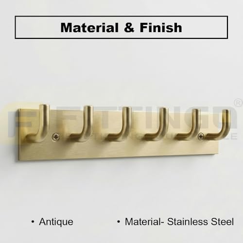 Image of Stainless Steel 6 Hook Cloth Hanger for Door /Dress Hanger Wall Mount /Bathroom Hooks for Hanging Clothes (Antique) Pack of 2-| 3 Years Warranty |