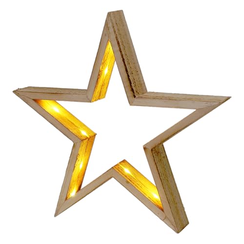 Spetebo LED Holzstern natur zum Hängen mit Timer - 29 cm - Weihnachts...