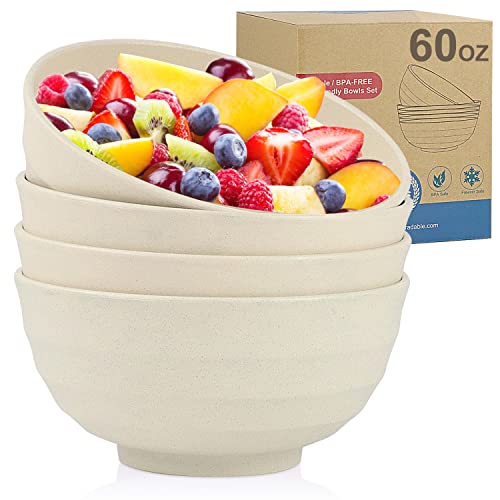 Wheat Straw Bowl Sets,4 Pcs Unbreakable Cereal Bowl 60 Oz，Microwave And Dishwasher Safe Bowls,Super Big Bowl Sets Bpa Free Eco Friendly Bowl Color Bowls For Serving Soup,Oatmeal And Salad Etc… #TOP9