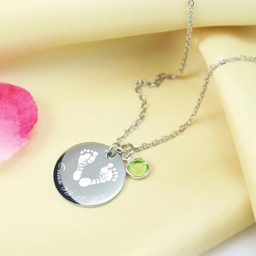 Actual Handprint Engraved Necklace Stainless Steel Baby Footprint Pendant Personalized Memorial Jewelry New Mom Gift4