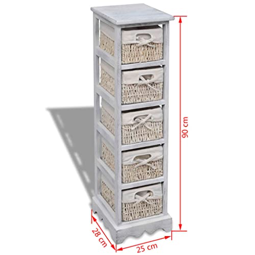 vidaXL Kommode Schrank Korbregal Korbkommode Regal Korbschubladen + 5 Warenkörben Holz weiß - 7